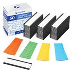 50 Pack "C" Channel Magnetic Label Holders 1x3 with 100 White Card Inserts, 50 Clear Plastic Protectors and BONUS 20 Colorful Cardstock Inserts in Blue, Green, Yellow and Red - Double-Sided Cards