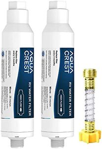 AQUA CREST RV Inline Water Filter with Hose Protector, Reduces Lead, Fluoride, Chlorine, Bad Taste&Odor, Dedicated for RVs and Marines, 2 Pack Drinking & Washing Filter with 1 Flexible Hose Protector