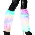 Luwint LED Flashing Furry Arm Leg Warmers - Light Up Clothing Accessories Toy for Halloween Christmas Rave Unicorn Costume, 1 pair (White)