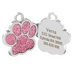 Didog Glitter Paw Print Pet ID Tags for Small Dogs and Cats,Personalized Engraving