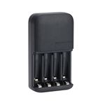 Amazon Basics Battery Charger for Rechargeable AA and AAA NiMh Batteries – UK Plug, 4-Bay, Black