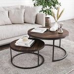 Expressow Round Coffee Table Black Modern Decorative Nesting Stacking Center Tea Table Set of 2, Metal Home Decor Furniture for Living Room Bedroom (Walnut)