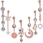 NASAMA 14G Stainless Steel Belly Button Rings for Girls Women CZ Navel Body Piercing Jewelry (Rose Gold)