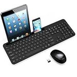 Wireless Keyboard and Mouse Combo with Phone and Tablet Holder, LeadsaiL Wireless USB Mouse and Full-Sized Computer Keyboard Set for Windows Laptop, Desktop, PC-Black