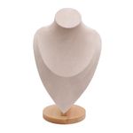 DispJewel Jewellery Bust Stand with Wooden Base Necklace Display Stand Photography Prop (Beige 1 Pc)