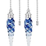 GORGECRAFT 2Pcs Crystal Ceiling Fan Pull Chain 15 Inches Decorative Glass Beaded Ball Pull String Ornament Pendant Extension Chains for Ceiling Light Lamp Fan Chain Extender Blue