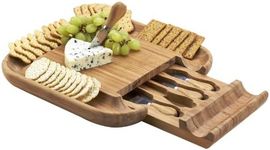 Picnic at Ascot -The Original Malvern Bamboo Cheese Board with Cracker Groove & Integrated Drawer with Cheese Knife Set - Designed & Quality Assured in The USA