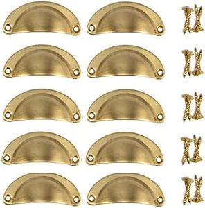 ACBBMNS 30pcs Shell Cup Handles Half Moon Vintage Cupboard Door Knobs Kitchen Cabinet Drawer Cupped Pulls Antique Shell Pulls with Screws (Brass Look)