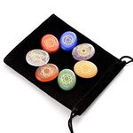 Hivexagon Natural Healing Chakra Stones, Set of 7 Worry Stones with Symbols, Reiki & Energy Healing Crystals for Meditation, Concentration, Spiritual Growth, Stress Relief