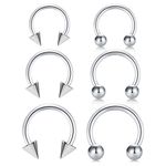 Longita 6PCS 16G Stainless Steel Horseshoe Nose Hoop Rings Eyebrow Lip Ear Rings Tragus Earrings Septum Piercing Ear Helix Cartilage Daith Conch Body Piercing Jewellery Dia 8-12mm-Silver