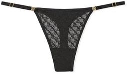 Victoria's Secret Icon Thong Panty, VS Monogram Lace, Adjustable Strap, G String Underwear for Women, Very Sexy Collection, Black (M)