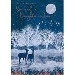 Son and Daughter-in-Law Christmas Card - Moonlight Deer - Artistic Festive Design - Special Finish and Illustrated Insert Leaf - Made in the UK - Eco-Friendly