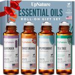 UpNature Top 4 Essential Oil Roll On Gift Set - Peppermint, Lavender, Tea Tree, Sweet Orange -Gift for Mom, Women & Men, Relaxing Gifts for Mom, Women & Men Essential Oil Set, Stocking Stuffer