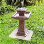 Primrose 80cm Stone Effect Solar Powered Pizzaro Solar Bird Bath 2 Tier Water Feature with Lights Outdoor Feature