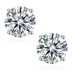 Round Cut Moissanite Stud Earrings for Women, 18K White Gold Plated S925 Sterling Silver D Color VVS1 Clarity 1-2 ct Lab Created Moissanite Earrings (Round Studs)