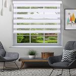 Customized Cordless Zebra Blinds Horizontal Window Blinds and Shades Dual Layer Roller Shades, Sheer or Privacy Light Control [Snow White 70% Blackout-61 1/4" W x 48" H]