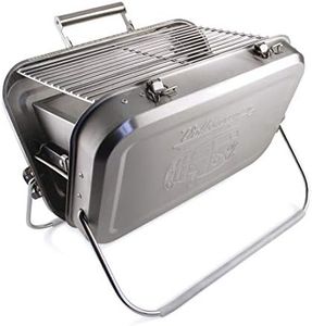 BRISA VW Collection - Volkswagen Bus T1 Camper Van Kombi Portable Suitcase BBQ Grill with Grill Grid, Collecting Tray for Coal & Handle, Gift Idea/Grill Accessories/Outdoor (Stainless Steel)