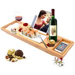 Xanobo Bathtub Caddy Bamboo Bathtub Tray Extendable Bath Tray Non Slip Bath Tray Luxury Bath Caddy Book, iPad, Tablet, Phone Holder Bamboo Bath Tray Wine Glass Holder Bath Table Tray Natural