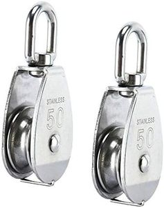 2 Pack M50 Single Pulley Block, Creatiee-Pro Heavy Duty 304 Stainless Steel Pulley Roller Crane Swivel Hook, Wheel Swivel Rigging Lifting Wheel Fixed Pulley for Wire Rope Loading 400kg