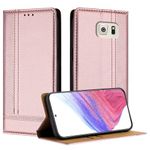 Mo-Beauty for Samsung Galaxy S6 Edge Case, Leather Flip Wallet Cover Compatible with Samsung S6 Edge with [Card Slots] [Kickstand] [Magnetic] (Rose Gold)