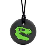 Munchables Dino Skull Sensory Chew Necklace for Adults or Kids - Chewy Fidget Stim Toy Jewelry for Boys and Girls (Green)