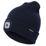 Oumeiou New Warm Bright LED Lighted Beanie Cap Unisex Rechargeable Headlamp Hat Multi-Color (Navy)