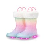 Kids Rain Boots with Warm Fuzzy Lining, Boys Girls Waterproof Winter Snow Boots with Easy on Handle, Pink Gradient Size 1