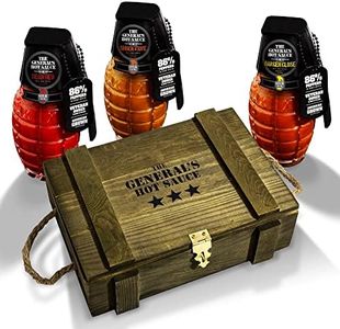 The General's Hot Sauce 3-Star Ammo Crate. Three 6 oz Bottles of Gourmet Hot Sauce Made With American-Grown Cayenne and Habanero Peppers. Dead Red| Danger Close| Shock & Awe