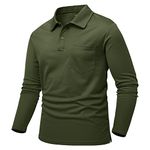 JHMORP Men's Golf Shirts Long Sleeve Tees Collared Performance Athletic Active Shirts with Pocket (Army Green,CA XXL)