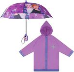 Disney Girls Kids Umbrella and Slicker, Frozen Elsa and Anna Little Girl Rain Wear Set, For Ages 4-7, Purple/Lavander