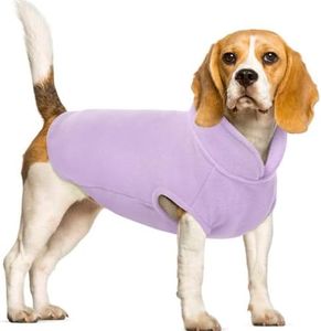 FUAMEY Fleece Vest, Warm Sweatshirt Puppy Stretchy Sweater Pullover Turtleneck Coat Winter Jacket With Leash Hole, Dachshund Yorkie Clothes for Small Medium Large Dogs Purple XXL