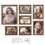 SONGMICS Picture Frames with 10 Mats, Set of 7, Photo Frames with One 8x10, Two 5x7, Four 4x6 Frames, Hanging or Tabletop Display, MDF and Glass, 9 Non-Trace Nails, Rustic Brown RPF047X01