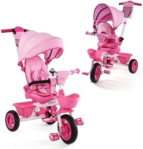 EOOWOY Baby Trike, 6-in-1 Kids Tricycle with Adjustable Push Handle, Removable Canopy, Safety Harness for 18 Months - 5 Year Old(Pink)