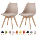 mcc direct Set of 2 Dining Chairs Wooden Legs Soft Cushion Pad Stylish DELUXE Retro Lounge Dining Office EVA (Brown)