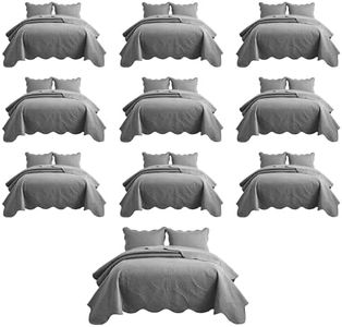MOONLIGHT20015 10 Pack Queen Quilt Bedding Set (90" x 96") - Bulk Wholesale for Hotels, Guest Bedroom & Airbnbs - Lightweight Microfiber Reversible Floral Embossed Quilts Bedspreads (Grey)