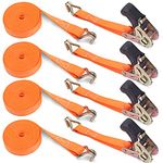 Ratchet Straps with Double Hooks 4 x 800 KG Heavy Duty Ratchet Straps - 6 M x 25 mm Tie Down Straps with Cam Buckle for Car Roof Rack/Surfboard Kayak/Vans/Motorcycle/Luggage（4 SETS）