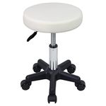 FURWOO Round Rolling Stool with Wheels Height Adjustable Stool Spa Stool for Salon Massage Home Kitchen White