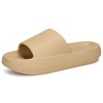 welltree Slides for Women Men Pillow Slippers Non-Slip Bathroom Shower Sandals Soft Thick Sole Indoor and Outdoor Slides,Khaki,7.5-8.5 Women/6-7 Men