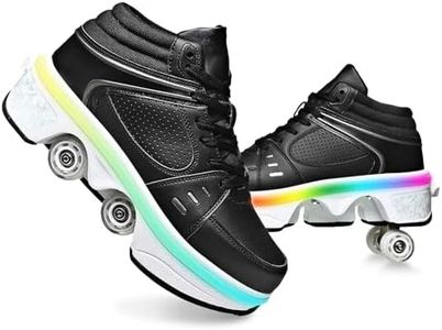 2-in-1 Roller Skates Double-Row Deform Wheel Roller Skating Automatic Walking Shoes Fitness Kick Roller (HD, 10 Women/9 Men)