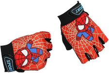 Miokkley Kids Fingerless Bike Gloves, Spider Superhero Sport Gloves for Children Monkey Bars Climbing Gloves Cycling Biking Fishing (Red, Small for 5-8 Y)