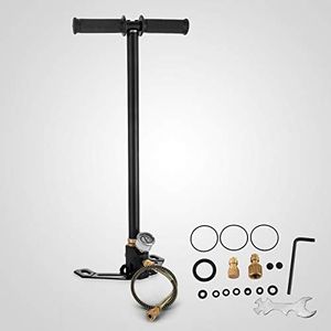 VEVOR Bomba de Aire 4.500 PSI, Inflador de Aire de Bomba con Manómetro de Alta Presión, Inflador de Bomba de Mano de Tres Etapas, Bomba de Aire de Acero Inoxidable de Bicicletas de Pie y Carretera