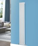 NRG Vertical 1600x236 Oval Column Designer Radiator Bathroom Central Heating Single Panel Gloss White