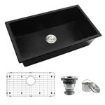 Lonsince Black Undermount Kitchen Sink 31x18 inch,Single Bowl Kitchen Sinks Undermount,Granite Composite Sink