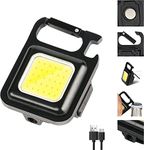 Linist Cob Small,500Lumens Bright Rechargeable Keychain Mini Flashlight 3 Light Modes Portable Pocket Light With Folding Bracket Bottle Opener&Magnet Base For Camping,Hiking (Aluminum),500 Lumen