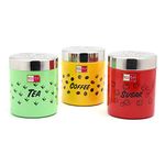 KCL Stainless Steel Tea/Coffee/Sugar Multipurpose Kitchen Accessories Canisters/Containers, Special TCS - 600 ML Each -3 Pc Set (Multicolor)