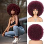 Wallden Hair Red Afro Wigs for Black Women Glueless Wear and Go Wig 10 Inch Curly Afro Wigs Burgundy Synthetic Puff Wigs for Daily Party Cosplay Costume Hallowee Use (BUG)