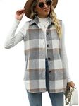 Tanming Women's Plaid Vest Brushed Flannel Sleeveless Shacket Shirt Jacket with Pockets(Grey-S)