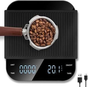 Vankarr Báscula de Café con Temporizador, 3 kg/0,1 g Alta Precisión, Báscula de Cocina Digital USB, Escala de Café con LED Display, Función de Tara, Botón Táctil