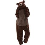 Animal Onesie Adult Cute Bear Novelty One Piece Pajamas for Women Funny Winter Sleepwear Jumpsuits Brown