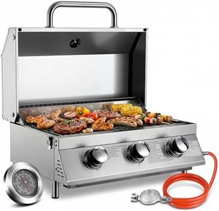 TLSUNNY 3 Brenner Gasgrill Klein, Edelstahl Tischgasgrill Kompakt mit Grillrost, Thermometer, Camping Gasgrill Tragbarer für BBQ, Balkon, Garten, 6.6kW, 60 x33 cm Grillfläche, 4PCS Füße, Edelstahl